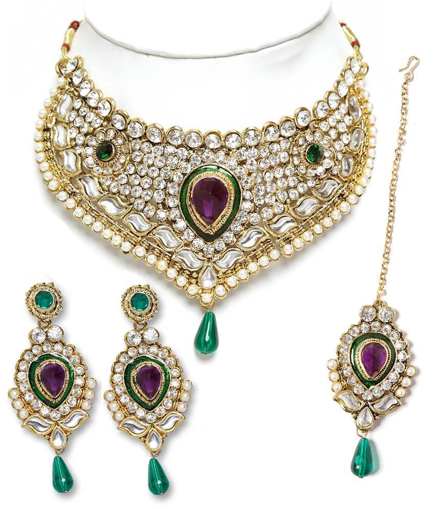 99HomeMart Dazzling Rajasthani Purple&Green Kundan Necklace set Buy