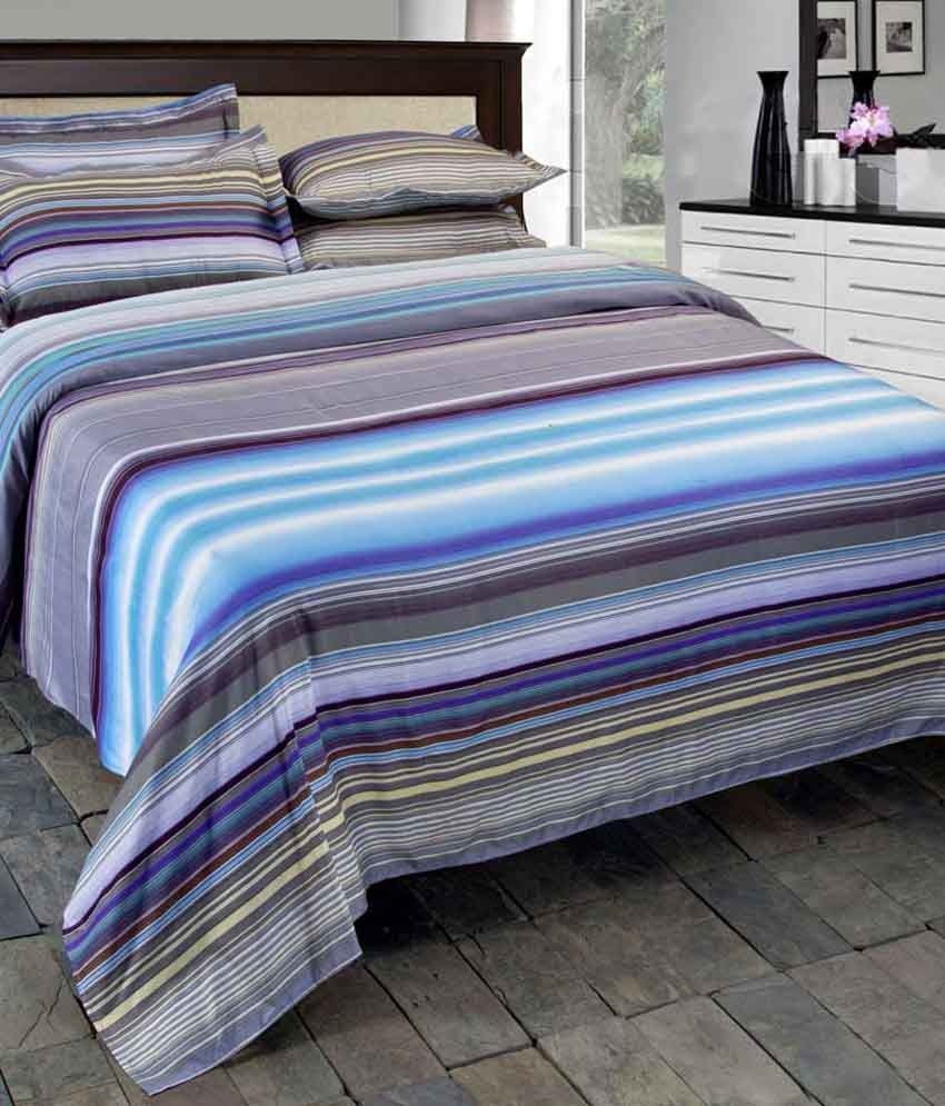 Rose Petal Gray Polyester Stripes Double Bed Sheet Buy Rose Petal