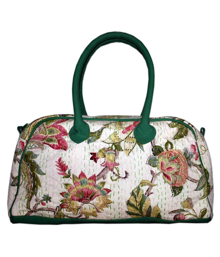 Buy Fab Designs Cotton Hand Bags White and Green Floral Women Tote Bag at Best Prices in India ...