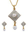 Oleva Rhombus Shaped Pearl Pendant Set