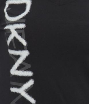 DKNY Black Glow Logo Skinny V-Neck Top