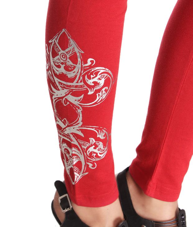 Vvoguish Red Cotton Designer Leggings