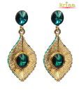 Kriaa Golden & Green Leaf Shaped Earrings