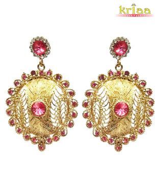 Kriaa Circular Pink & Golden Earrings