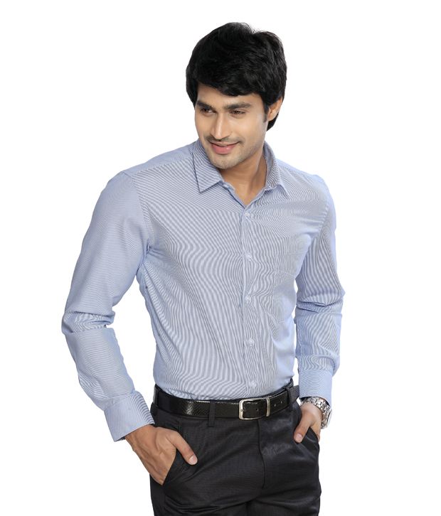 Mark Taylor Blue-White Striped Shirt