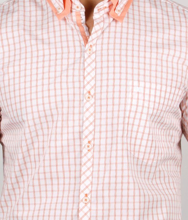 Provogue Peach Checkered Shirt
