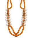 Deccan Pearls Orange Crystals & White Pearls Necklace