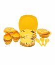REAL Yellow With Leaf Print Square 32 Pcs Dinner Set