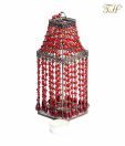 Treasure Hunt  Beaded T-lite Candle Lantern Red
