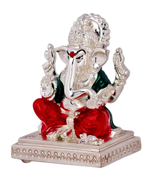 Shanti Holy Pair Of Lakshmi Ganesha Silver Coated Idols