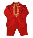 Raja Sahab Red & White Traditional Wear Set For Kids