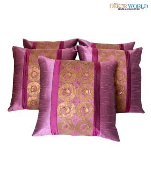 Dekor World Shimmery Sequined Purple Cushion Covers- Set of Five