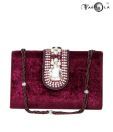 Favola Maroon Velvet Stone Work Clutch With Free Bangle