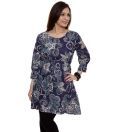 Jiwan Dark Blue Cotton Printed Tunic Top