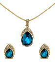 Oleva Faceted Pear Shape Blue Stone Pendant Set