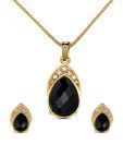 Oleva Faceted Pear Shape Black Stone Pendant Set