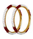 Nisa Pearls Pair of Red Onyx & Pearl Bangles