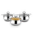 SR Products Single Walled Belly Serving Bowls With Glass Lid - Set Of 3