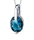 Peora Gems Stunning Class 3.00 carats Oval Cut Sterling Silver Rhodium Finish London Blue Topaz Pendant Sterling Silver