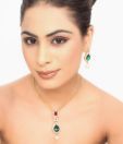Kshitij Red & Green Pearl Necklace Set