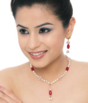 Isabella Ruby Red Pillar Beads Necklace Set