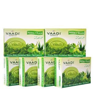 Vaadi Herbals Super Value Pack of 6 Neem-Tulsi Soap with Vitamin E & Tea Tree Oil (5 + 1 FREE)