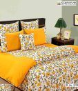 Swayam Yellow & White Double Bed Sheet Set