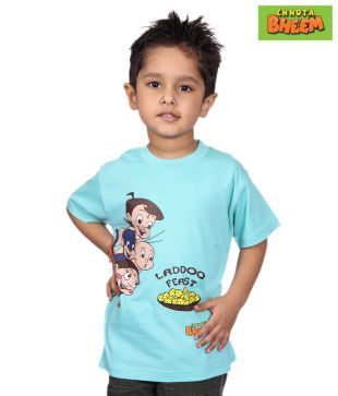Chhota Bheem Sky Blue Ladoo Feast T-Shirt For Kids