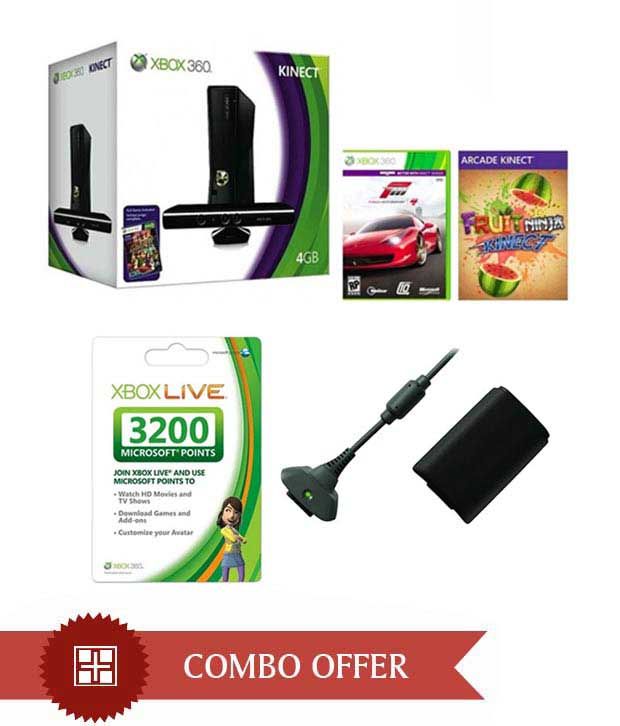 Buy Microsoft Xbox 360 (250GB) Slim Kinect Bundle with 3 Games, Play