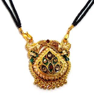 Pllanet Gold AD Stone Studded Marvellous Mangalsutra With Black Beaded Chain