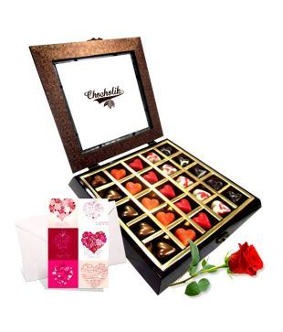 Chocholik Love Treasure Chocolates With Rose & Love Card