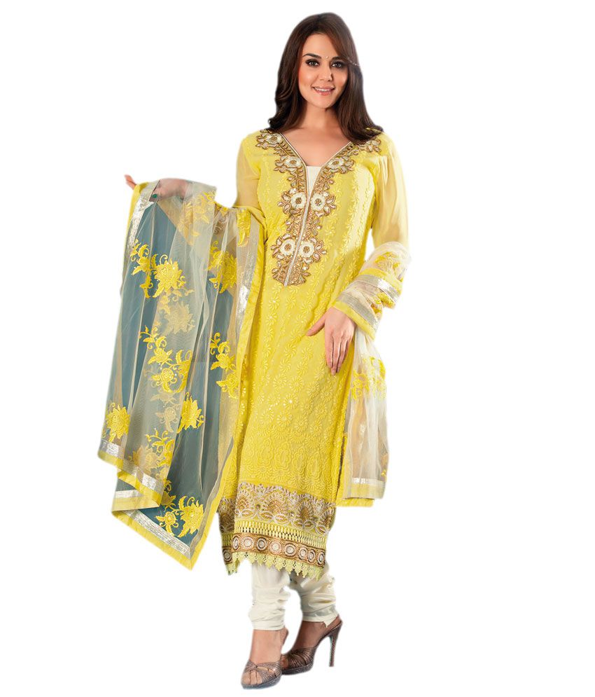Indian Wear Online Yellow Pure Georgette Preity Zinta Dress Material