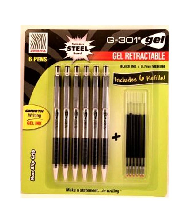 Zebra G301 Stainless Gel Steel 6 pack w/ 6 refill Cartridges Buy