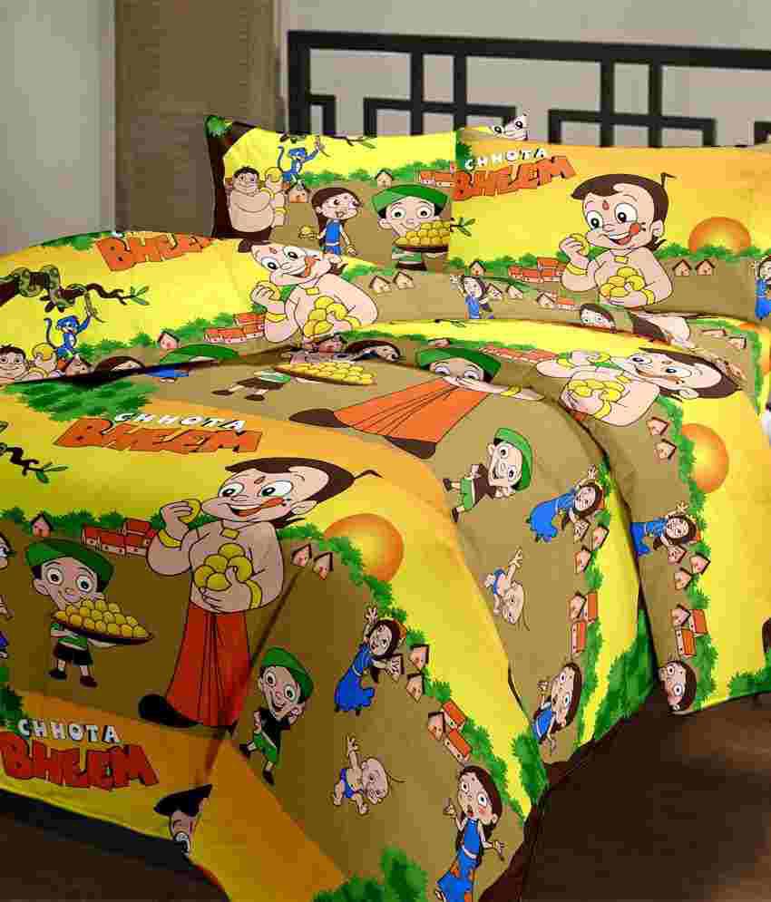 Cartoon Prints Chhota Bheem Double Bed Sheet With 2 Pillow Covers-220 ...