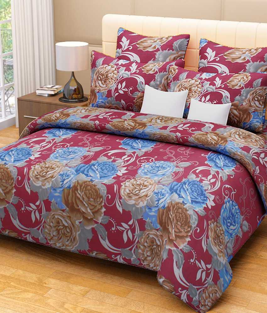 Home Candy 100 Cotton Dazzling Floral Double Bed Sheet With 2 Pillow 