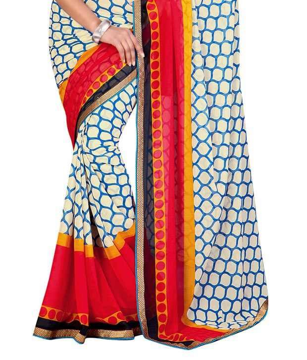 Fabdeal Red Semi Chiffon Saree Buy Fabdeal Red Semi Chiffon Saree