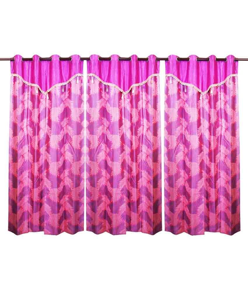 Palm Leaves Window Curtain With Flap Pink 3 Pcs Set (48 X 60 Inches)