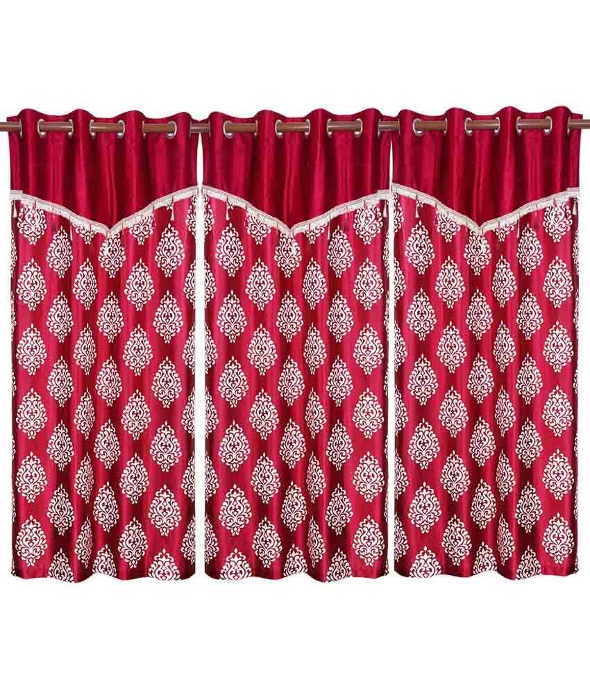 Paw Design Window Curtain With Flap Red 3 Pcs Set (48 X 60 Inches)
