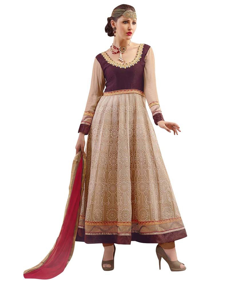 Vibes Ghostwhite Embroidered Pure Georgette Semi Stitched Anarkali Salwar Suits