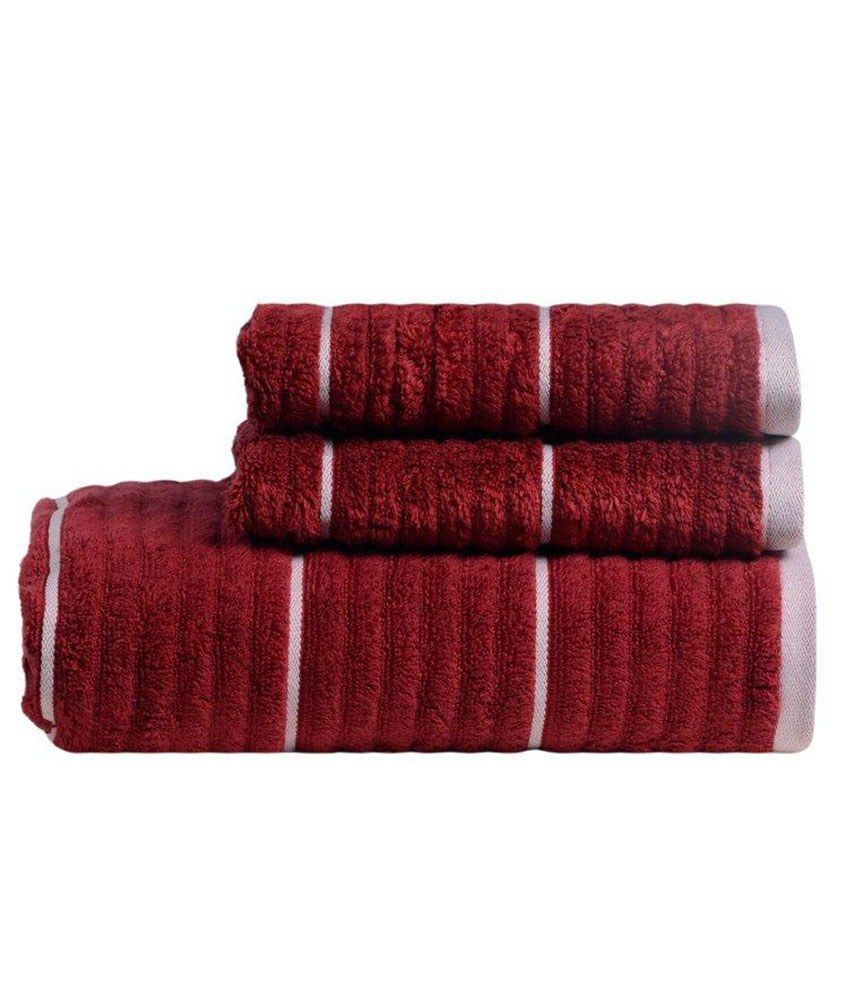 Spaces Red Cotton 3 Pcs Towel Set (1 Bath Towel And 2 Hand Towels