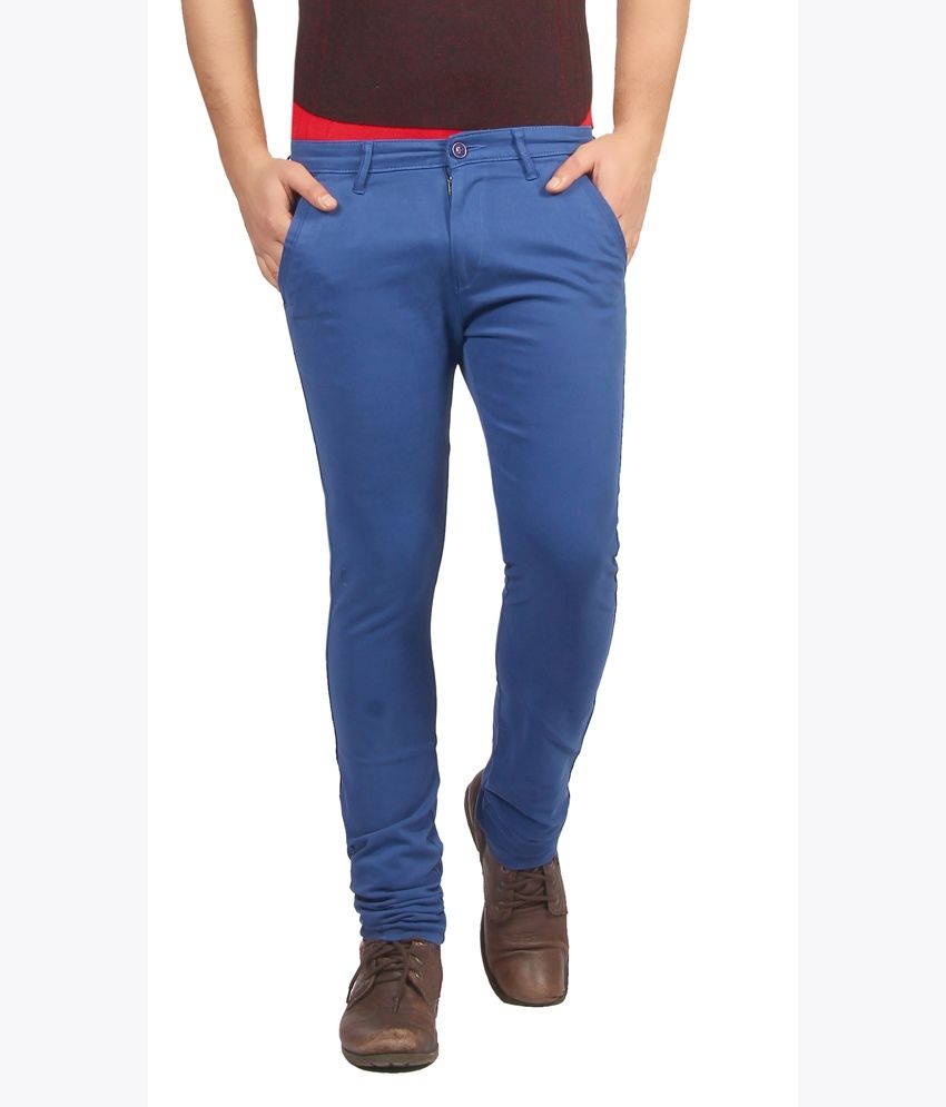 Fn Jeans Stylish Blue Slim Fit Low Rise Chinos For Men | Fnj9143