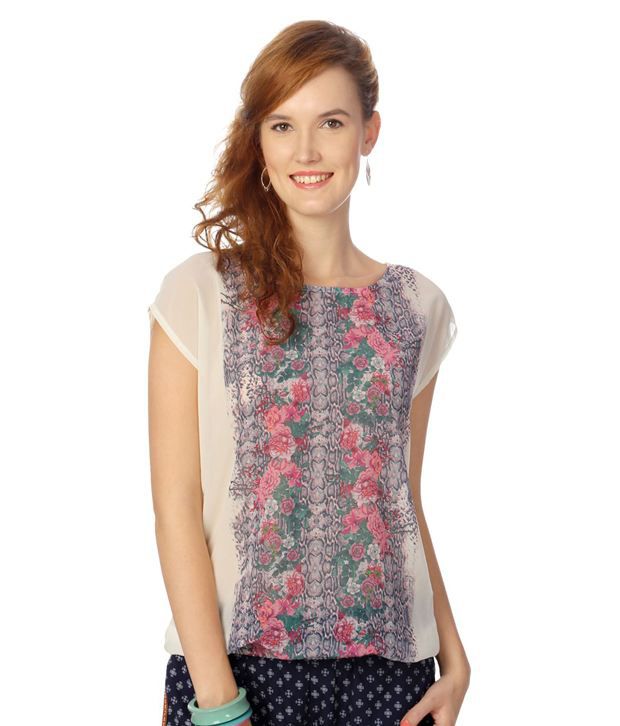 People White Floral Polyester Top