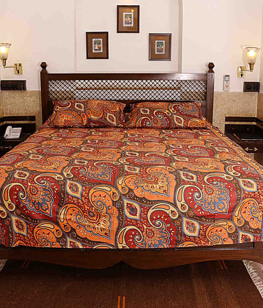 Rajasthani Sarees Brown Cotton Floral Printed Double Bed Sheet Buy