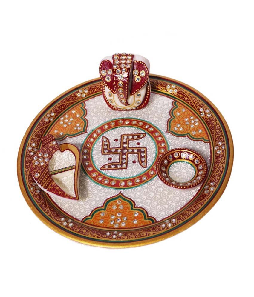 Craftghar Marble Pooja Thali 9 Inch Buy Craftghar Marble Pooja Thali 9