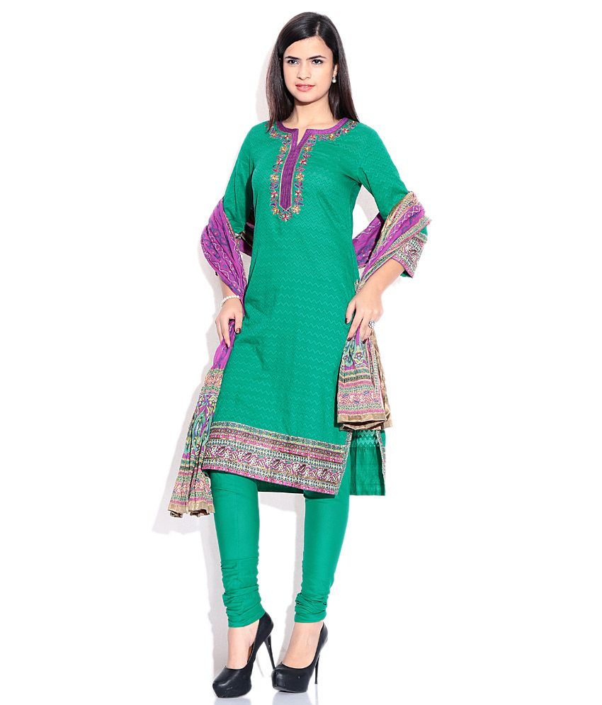 Biba Green Plain Cotton & Poly Stitched Salwar Suit - Buy Biba Green ...