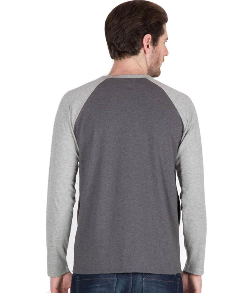 Hypernation Dark And Light Grey Color Henley Neck Cotton Full Sleeves T