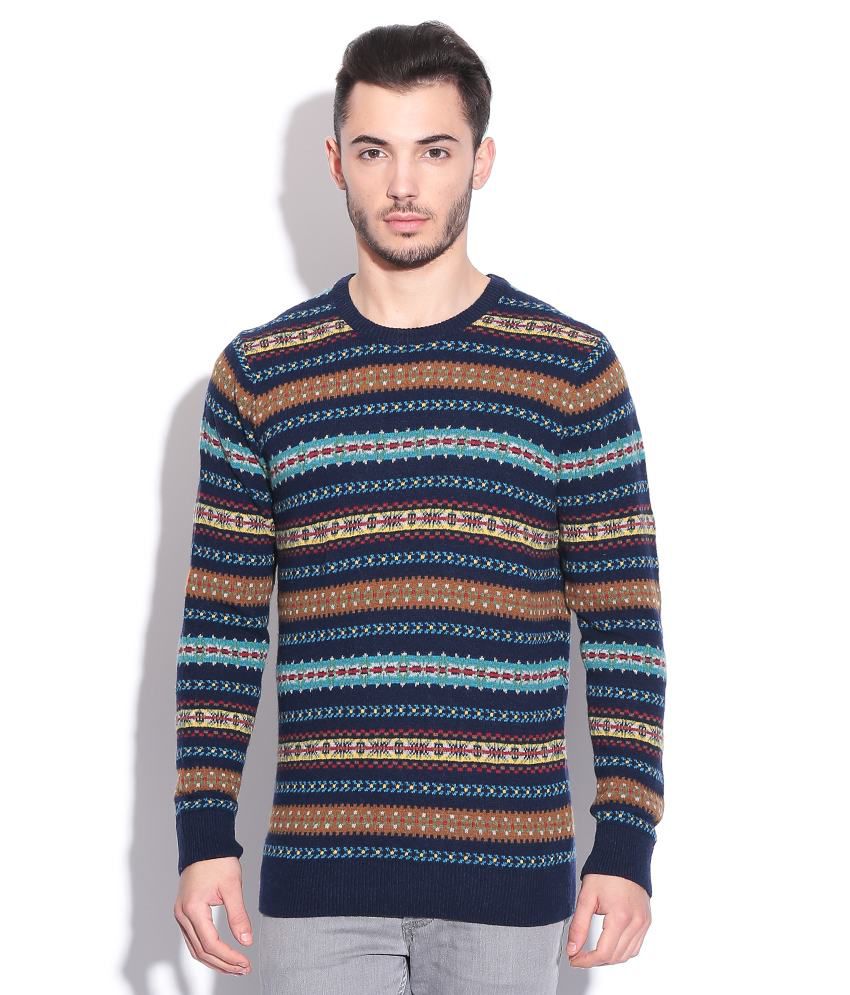 United Colors Of Benetton Blue Lambs Wool Round Neck Sweater  Buy 
