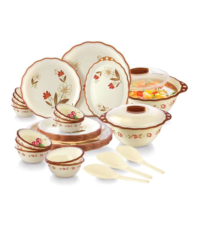 Joyo Home Wave Microwave Safe Round Dinner Set Printed 32 Pcs (Copper