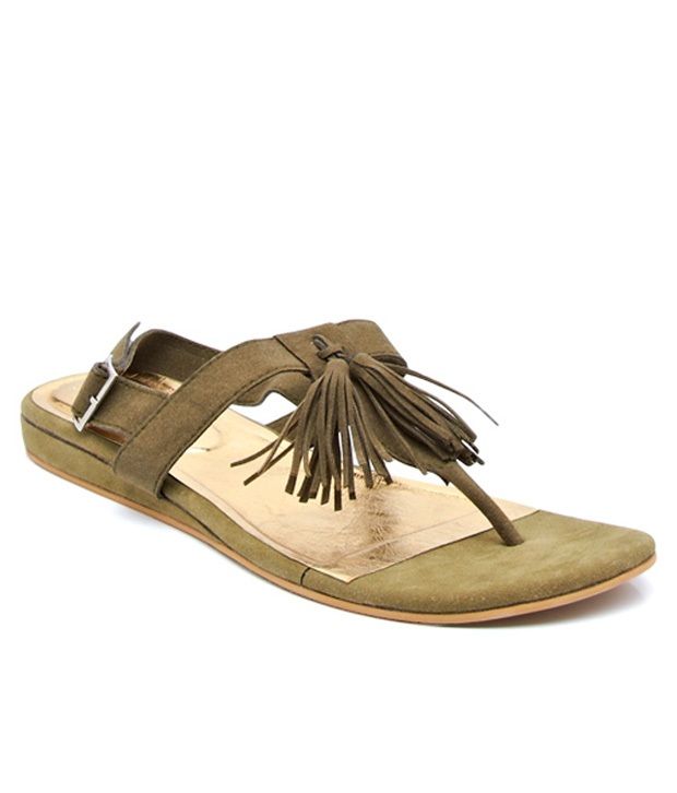 BLUEBEAN OLIVE GREEN TASSEL TICKLE THONG SANDALS Price in India- Buy BLUEBEAN OLIVE GREEN TASSEL 