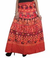 India Trendzs Red Printed Cotton Long Skirt